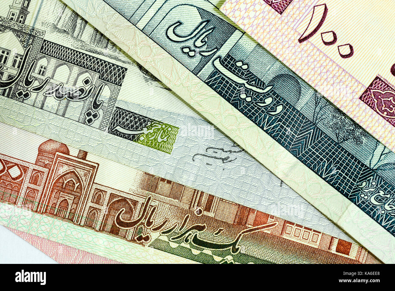 Close-up Iranian banknote and currency, Rials, Islamic Republic of Iran ...