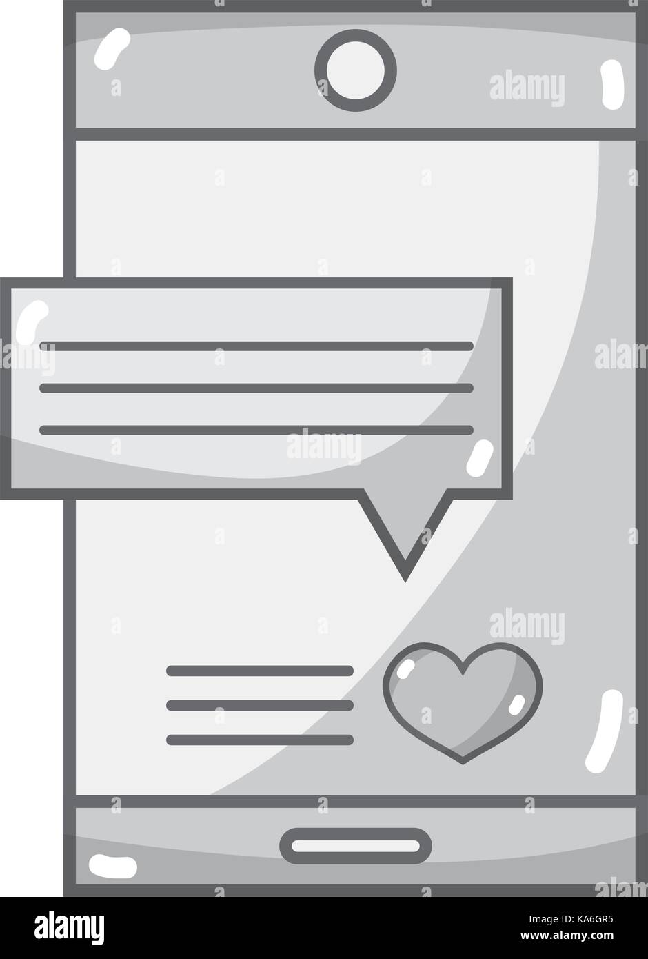 grayscale smartphone technology with romantic chat bubble Stock Vector ...
