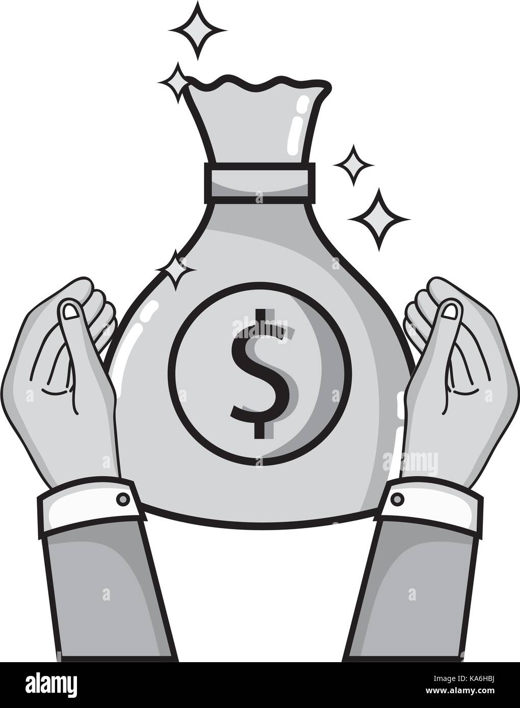 grayscale businessman hands with bag cash money Stock Vector Image ...