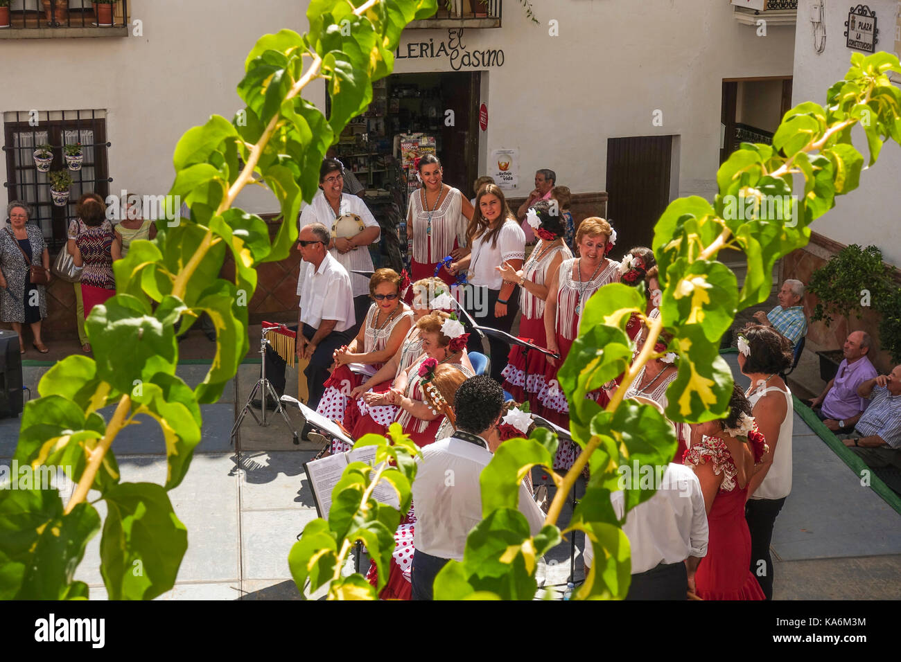 Festivities in the white village of Almogia, Almond festival, markets, market, Andalusia, Spain. Stock Photo