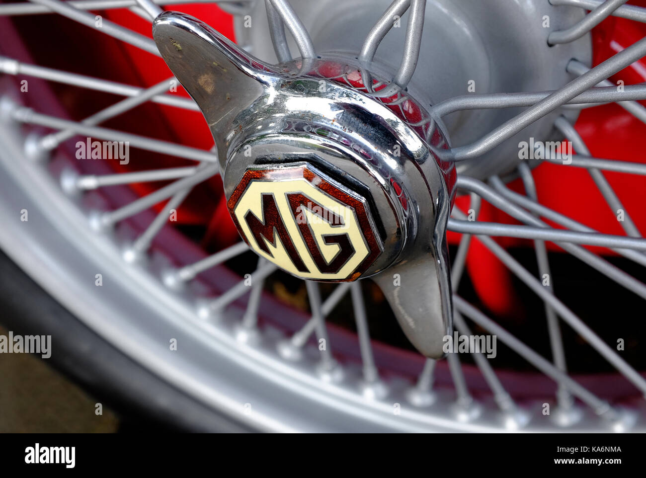old MG sports car wire wheel Stock Photo