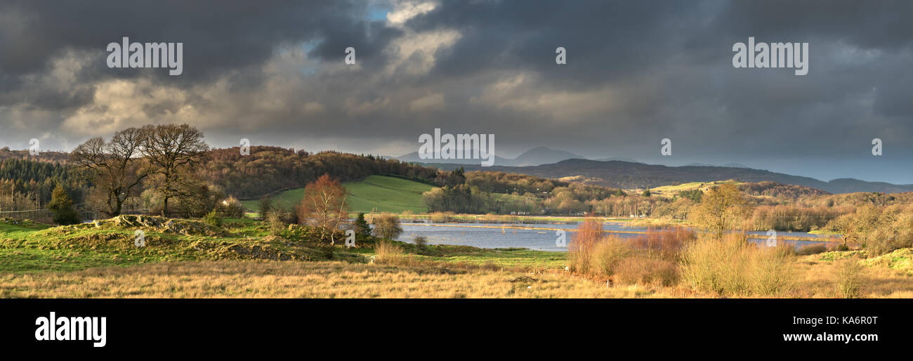 The Rusland Valley following the December 2015 floods.    The water has receeded a little from it's peak, but it is still quite a dramatic change to t Stock Photo