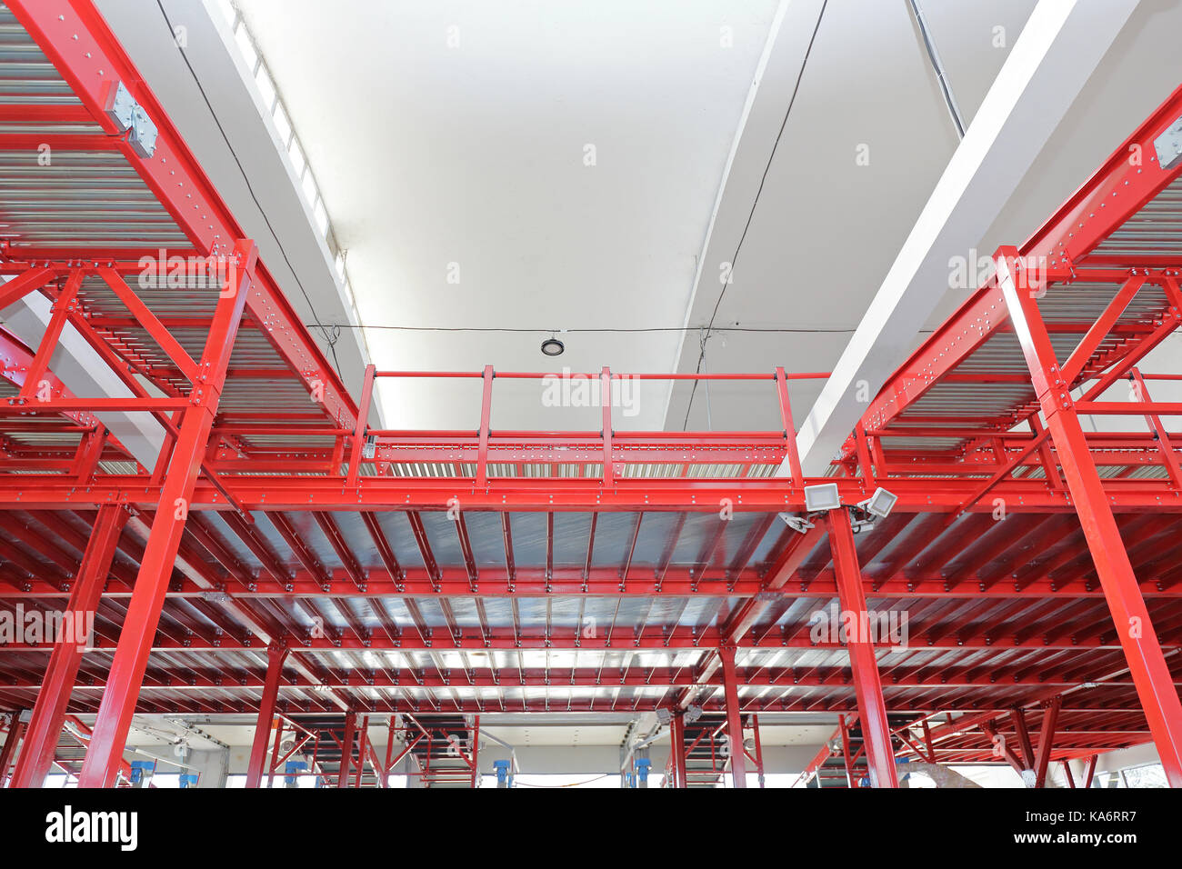 Elevated Shipping Conveyor in Distribution Warehouse Stock Photo