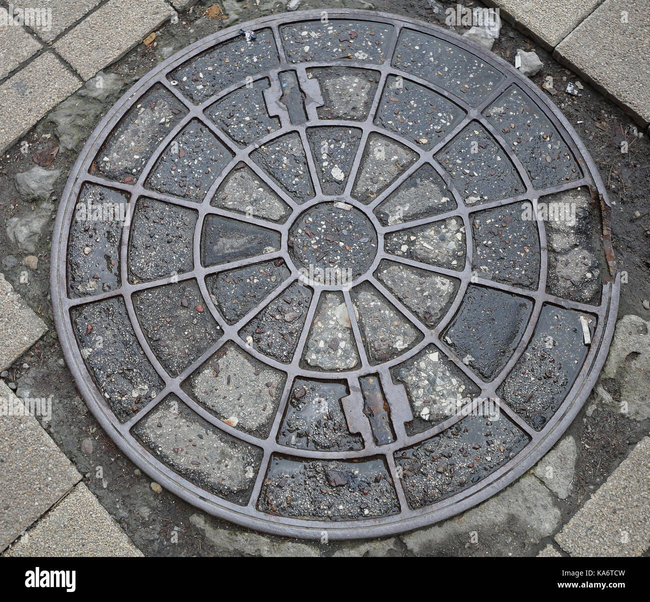 Round Manhole Cover Utility Shaft Stock Photo