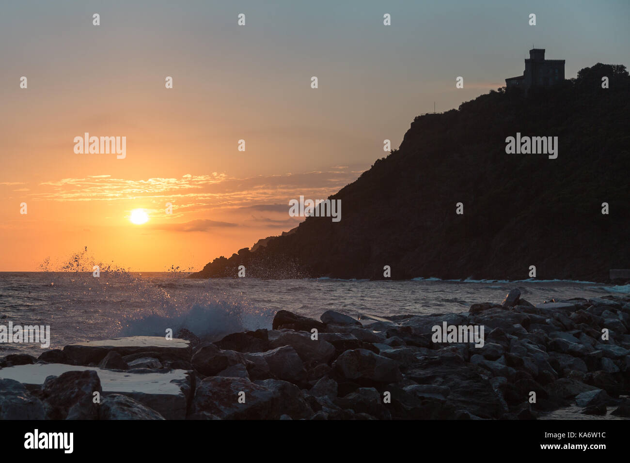 Rough and Choppy Sea, Waves, Rocks at Sunset Stock Photo - Alamy