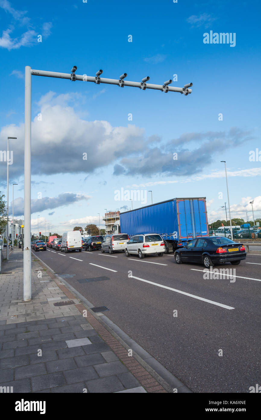 Average speed cameras outside Hatton Cross Tube  station on the A30 Great South West Road, London, UK. Stock Photo