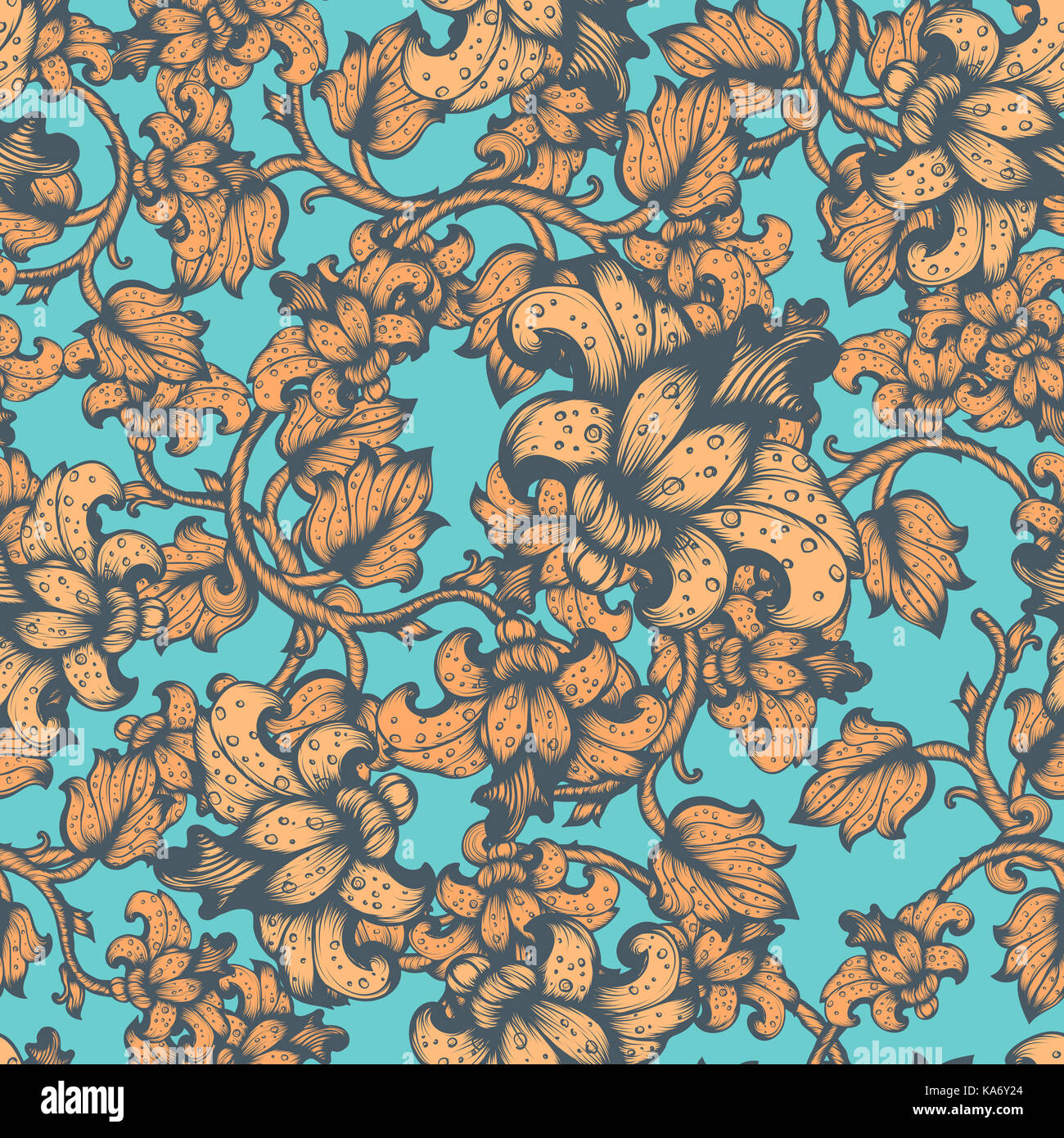 Seamless hand drawn floral vintage pattern Stock Photo - Alamy