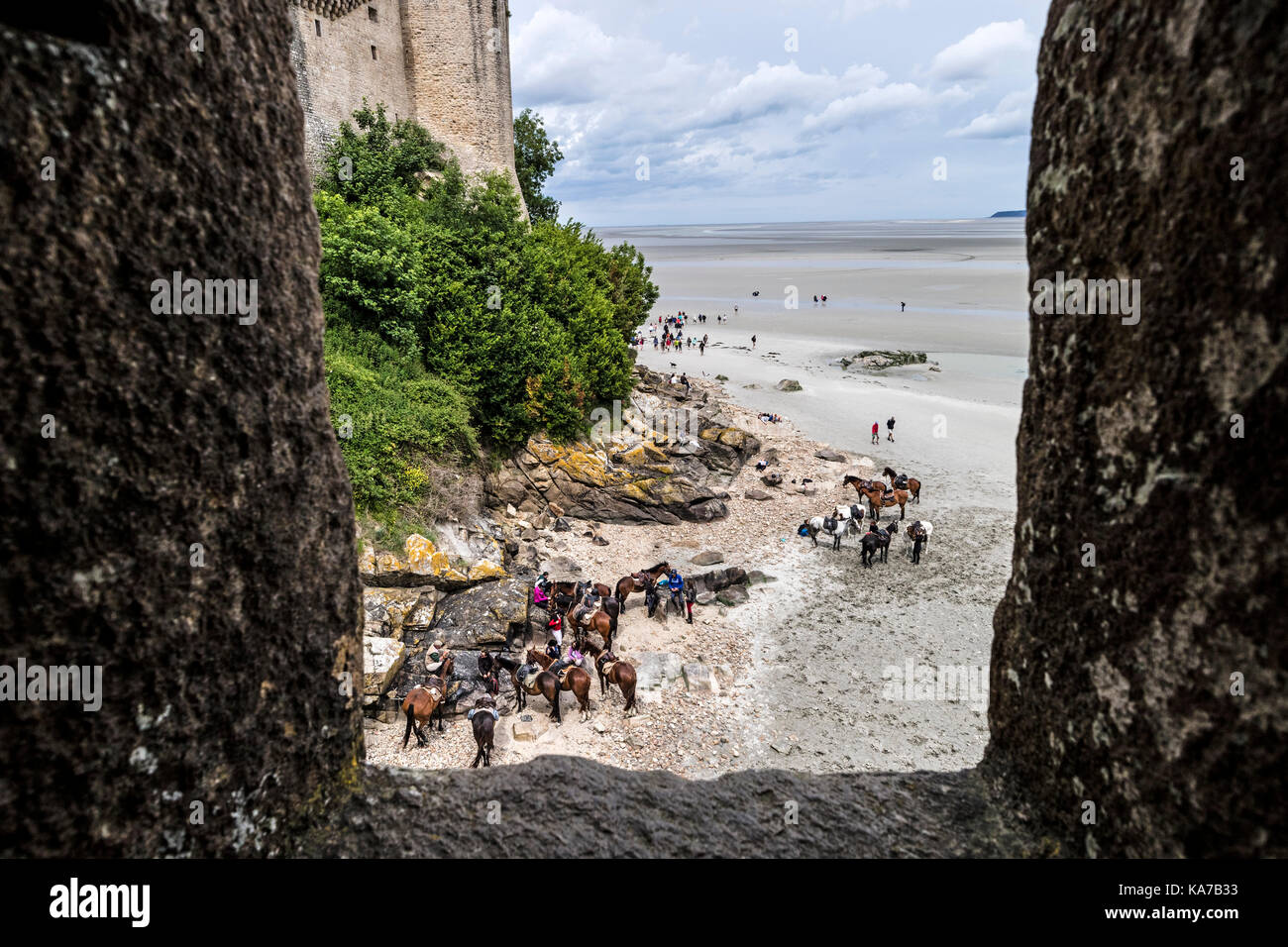 View of the Coast From a Window in the Fortifications of Le Mont St Michel, Normandy, France Stock Photo