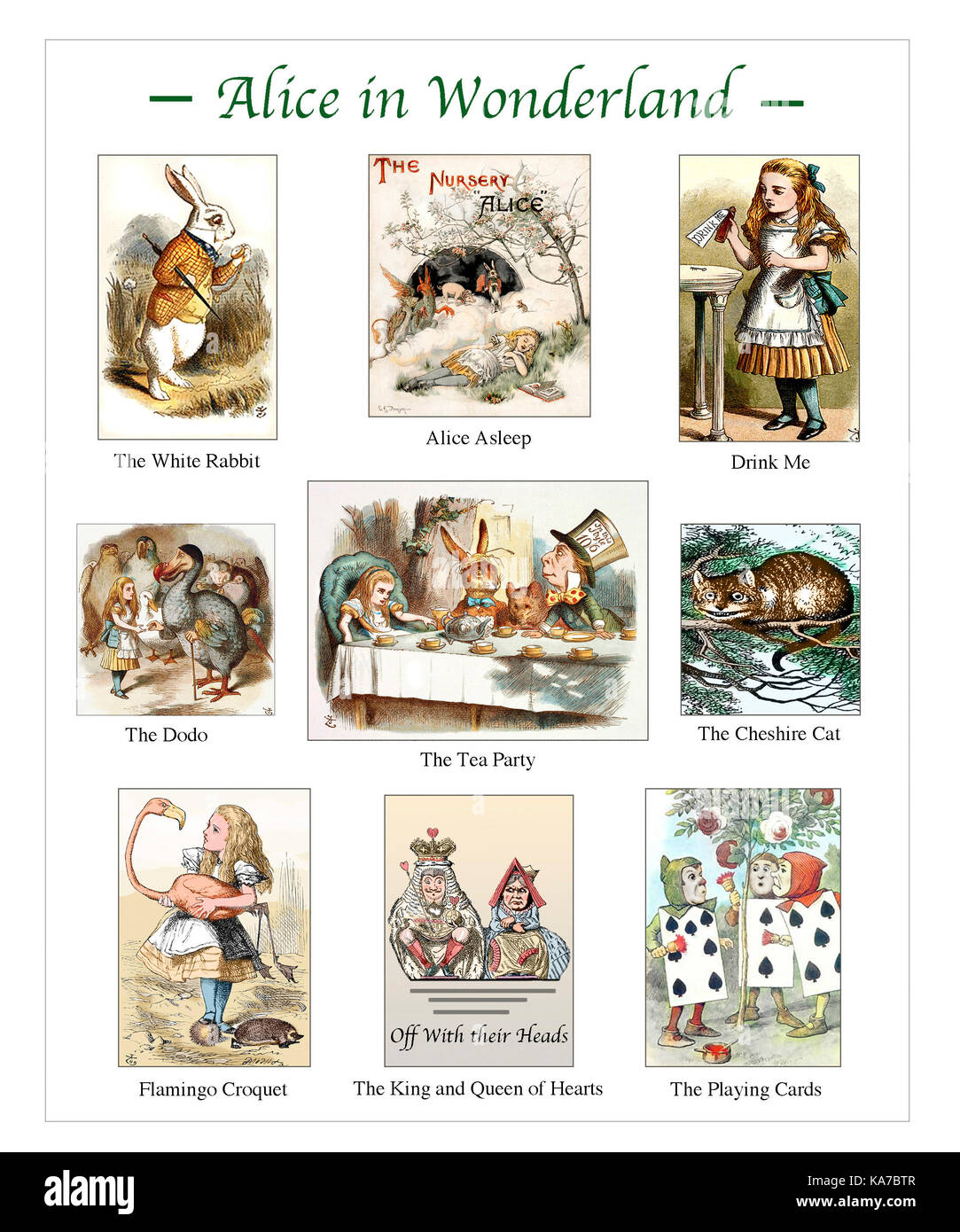 Alice in Wonderland Design based on J.Tenniel and E.G.Thomson Illustrations Stock Photo