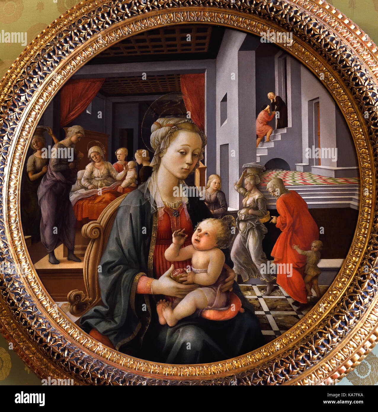 Madonna with the Child and Scenes from the Life of St Anne Fra Filippo Lippi 1445 painter Italy Italian15th Century Stock Photo