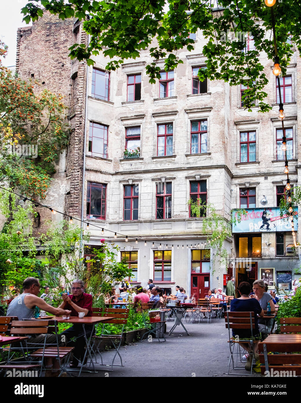 Germany,Berlin.Clärchens Ballhaus,Old Ball room and dance hall with outdoor eating area Stock Photo