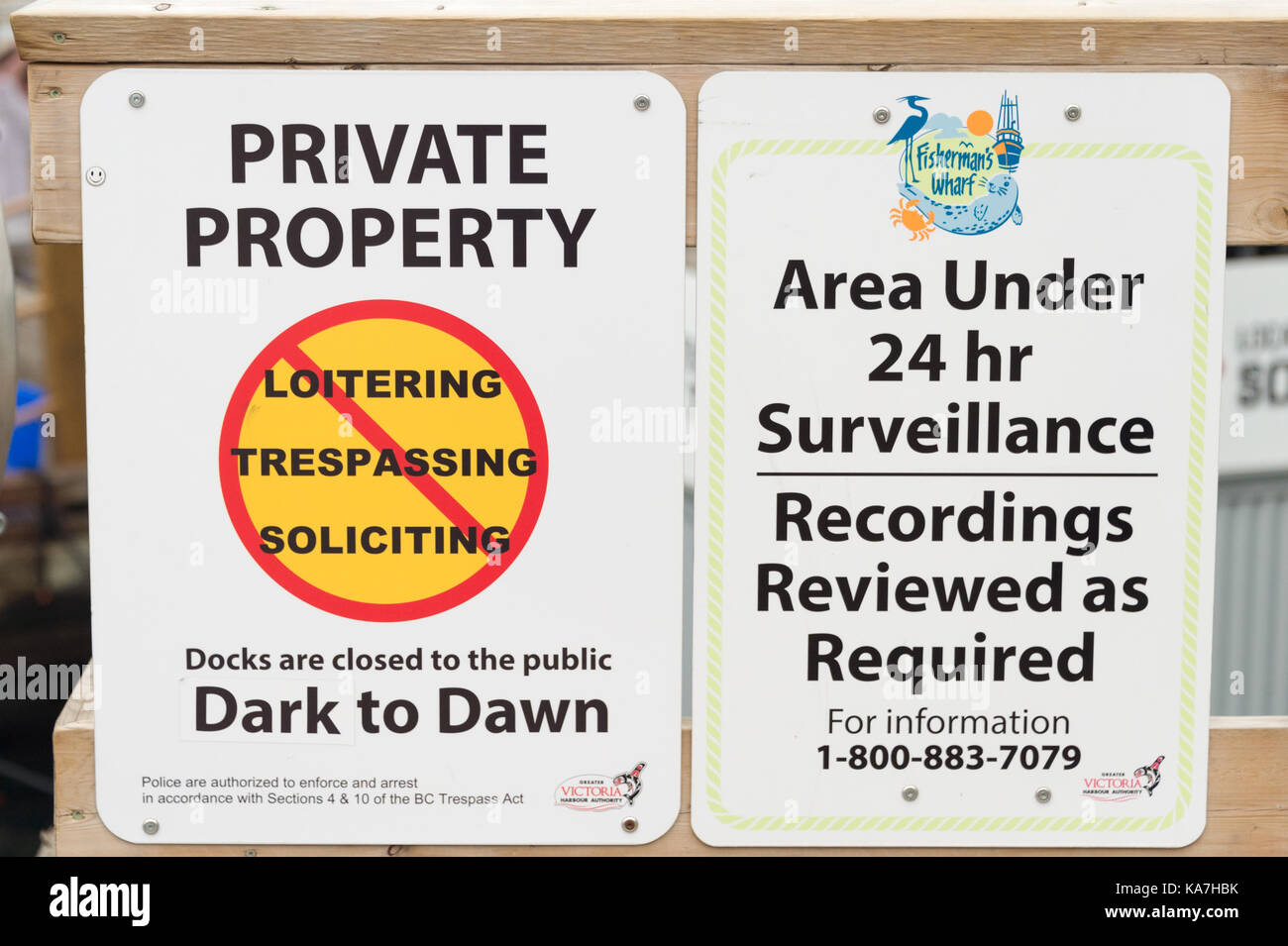 Victoria, British Columbia, Canada - 6 September 2017: Private Property and Neighbourhood Watch Area signs Stock Photo