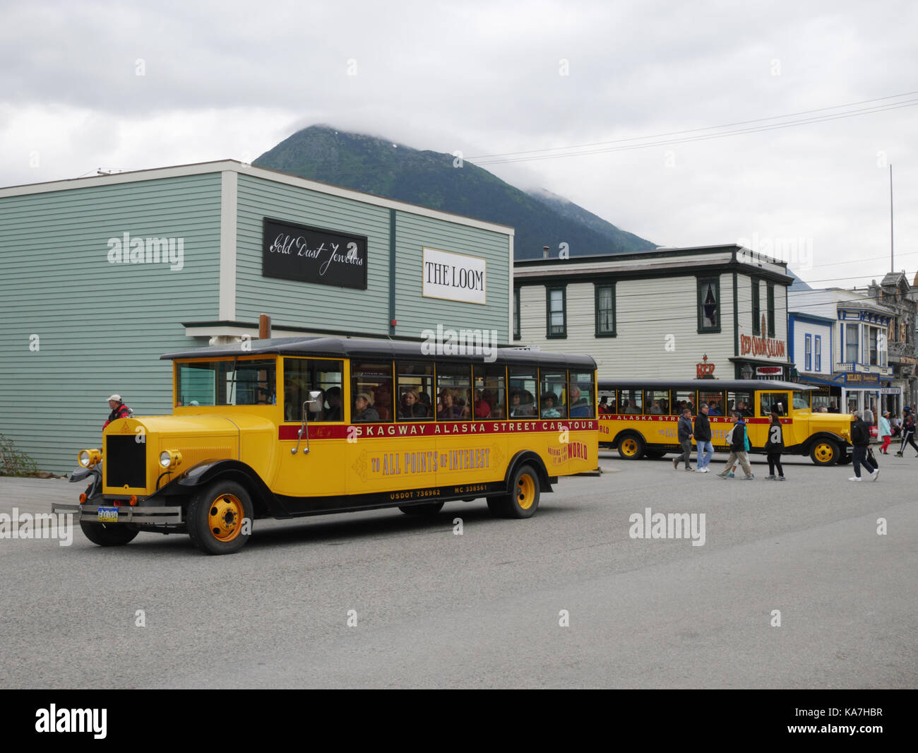 Street car tours in Skagway, Alaska, USA. Stock Photo