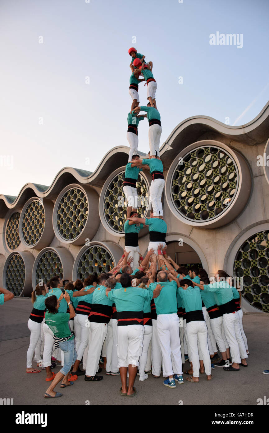 Catalonia, Spain Sep 2017. Castellers of Vilafranca del Penedes practising their human towers Stock Photo