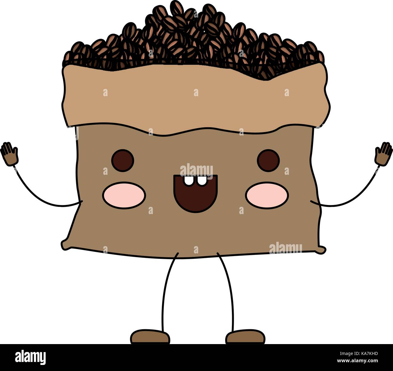 bag with coffee beans cartoon colorful silhouette Stock Vector Image