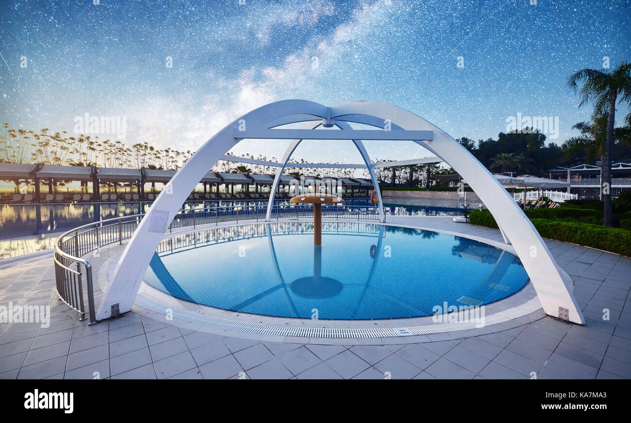 TEKIROVA TURKEY - APRIL 25 2017: Type entertainment complex. The popular resort with pools and water parks in Turkey with more than 5 million visitors a year. Amara Dolce Vita Luxury Hotel. Resort. Stock Photo