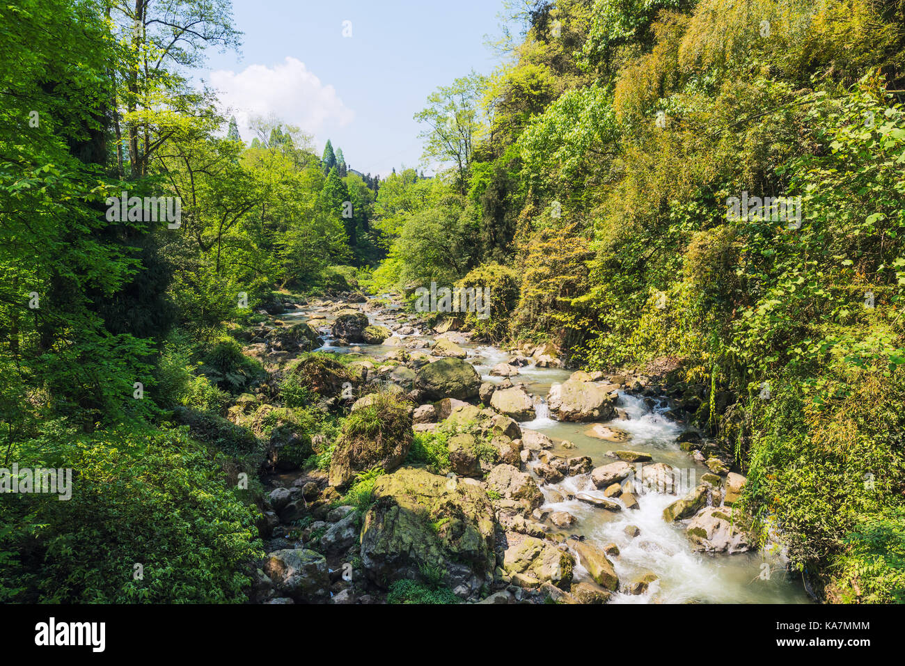 River with rocks in a chinese mountain Stock Photo