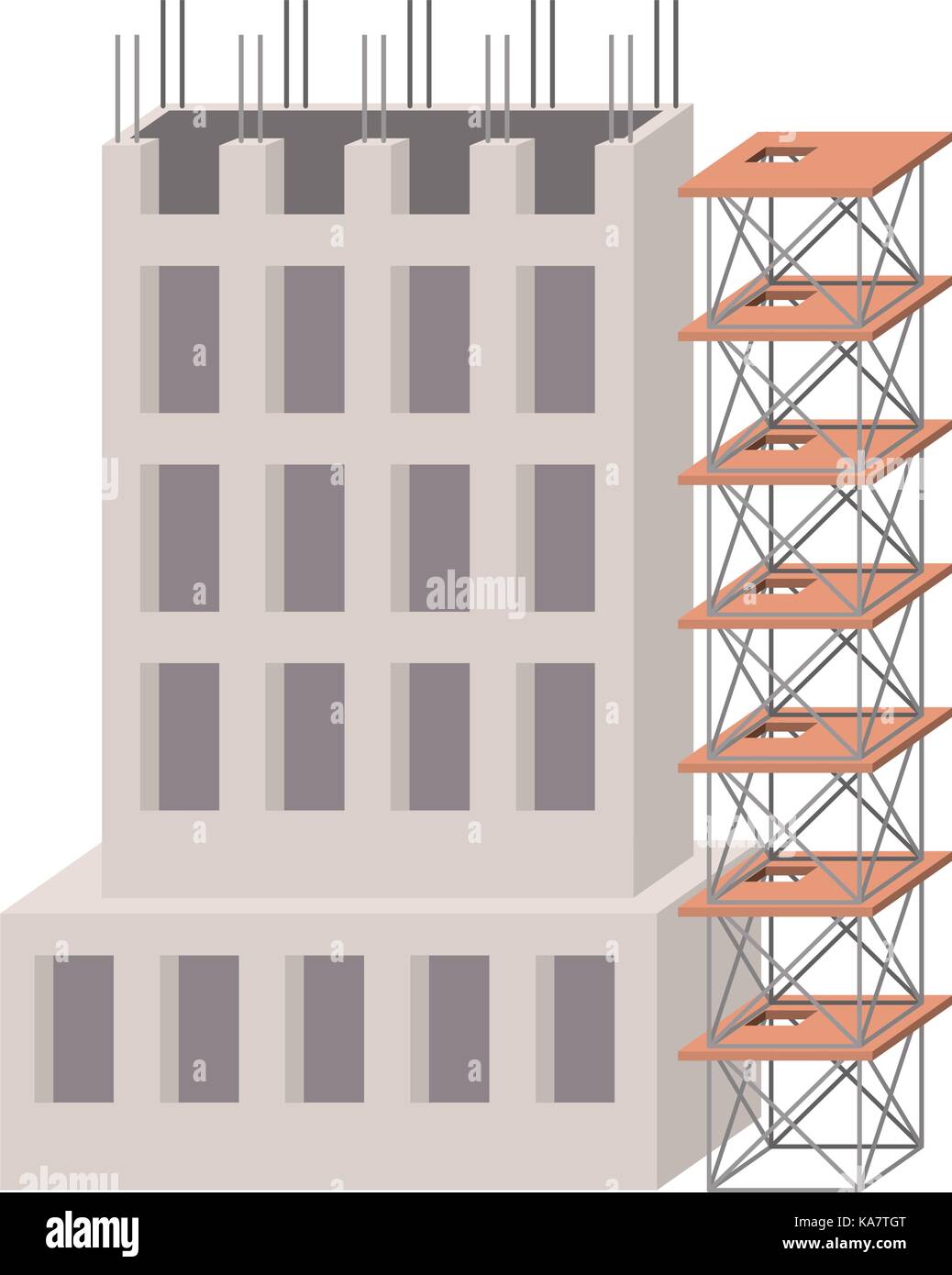 building under construction with scaffolding in colorful silhouette ...