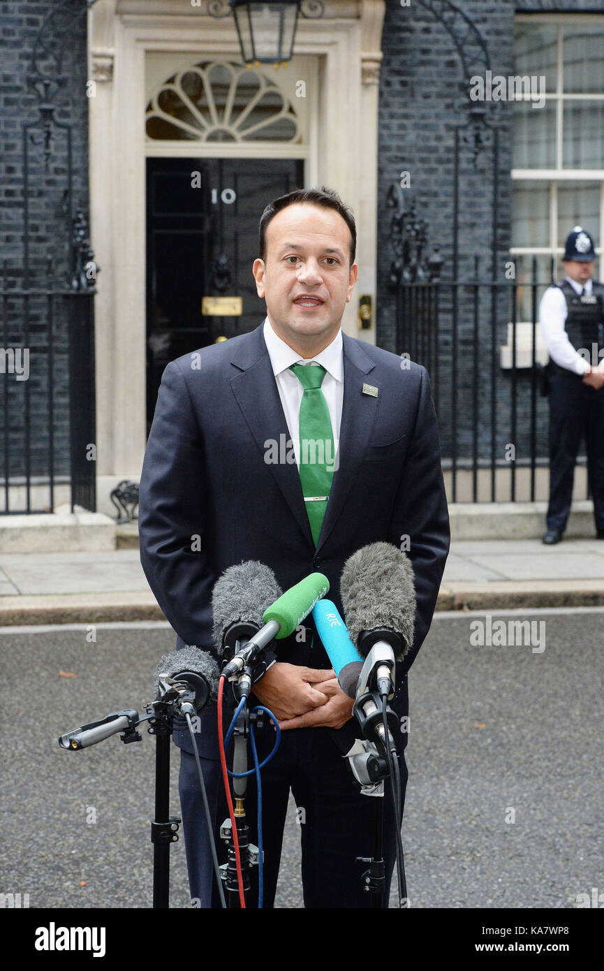 Irish taoiseach leo varadkar to the media in downing street hires
