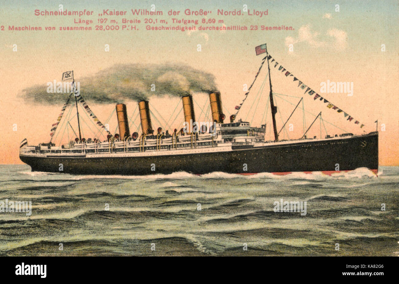 Schnelldampfer KAISER WILHELM DER GROSSE. Kolorierte Postkarte um 1910 ...