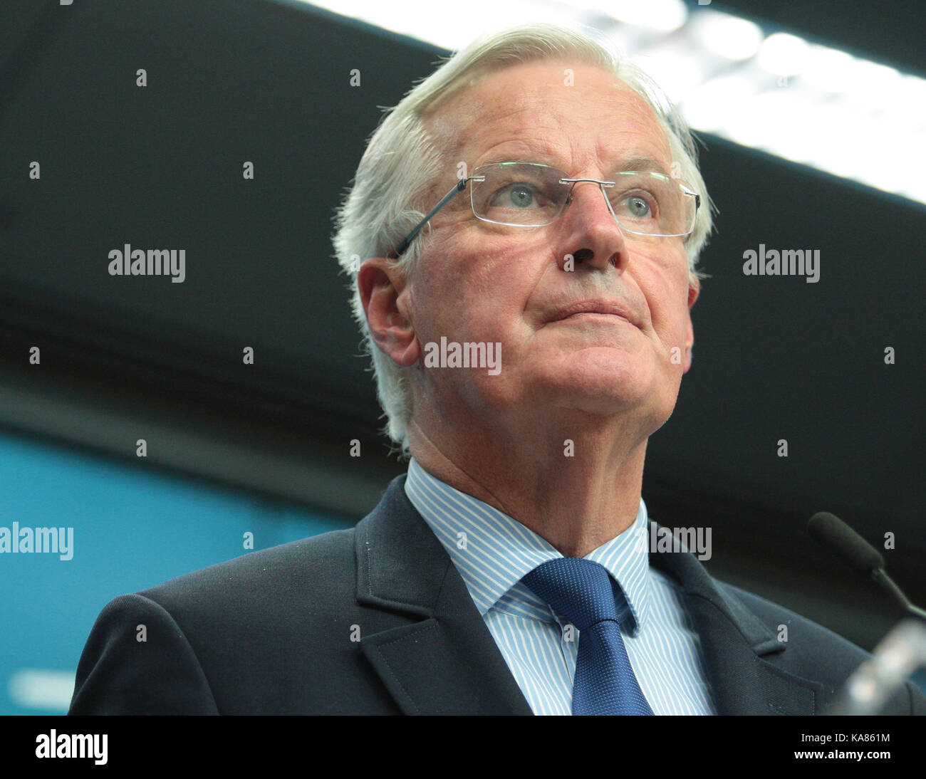 Brussels, Belgium. 25th Sep, 2017. EU Ministers of Foreign and European Affairs meet in to discuss in an EU 27 format the state of play of Brexit negotiations and the annotated draft agenda for October's European Council (Art.50).Michel Barnier European Chief Negotiator for Brexit. Credit: Leo Cavallo/Alamy Live News Stock Photo
