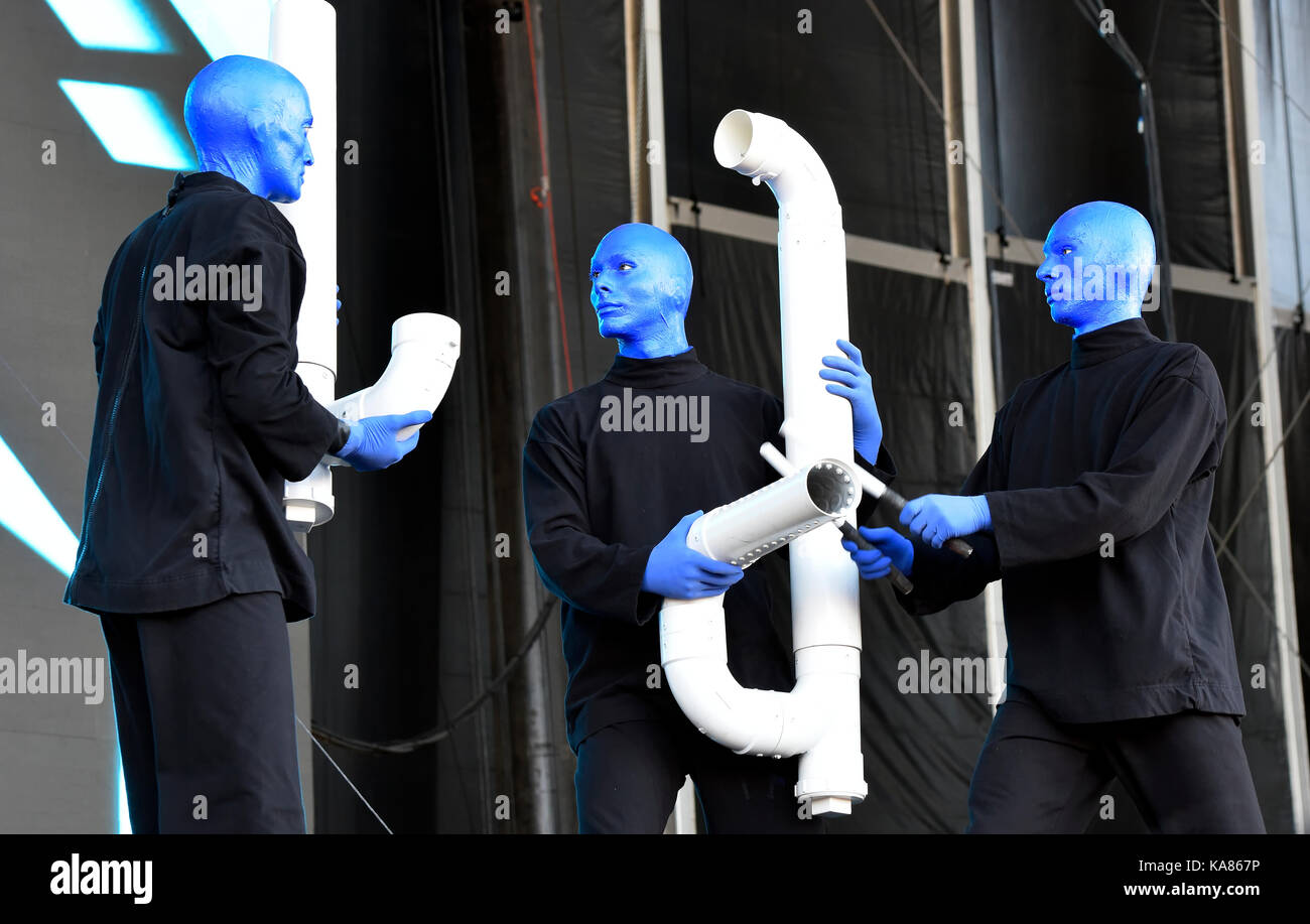 Las Vegas, Nevada - September 24, 2017 - Blue Man Group performing on stage at the Life is Beautiful festival day 3 in downtown Las Vegas - Photo Credit: Ken Howard/Alamy Live News Stock Photo
