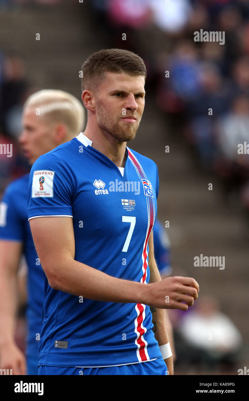 2.9.2017, Ratina Stadion, Tampere, Finland. FIFA World Cup 2018 Qualifying match, Finland v Iceland. Johann Gudmundsson - Iceland Stock Photo