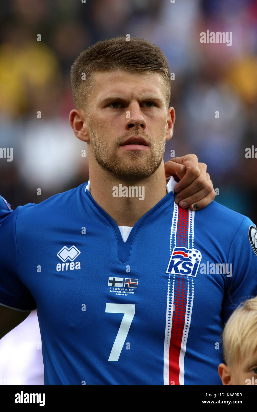 2.9.2017, Ratina Stadion, Tampere, Finland. FIFA World Cup 2018 Qualifying match, Finland v Iceland. Johann Gudmundsson - Iceland Stock Photo