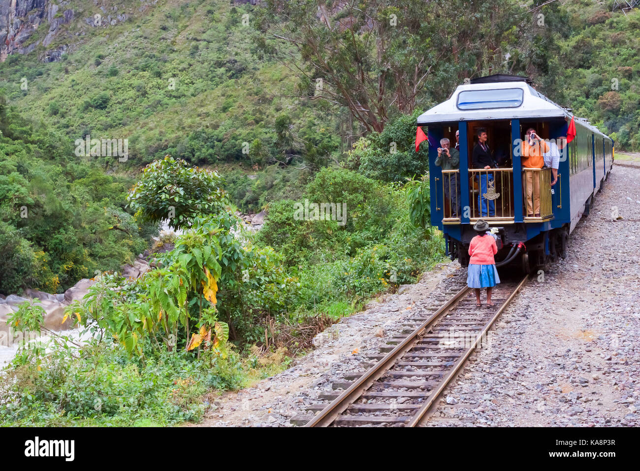 train through the Sacred Valley from Cusco to Machu Picchu, Peru Stock ...