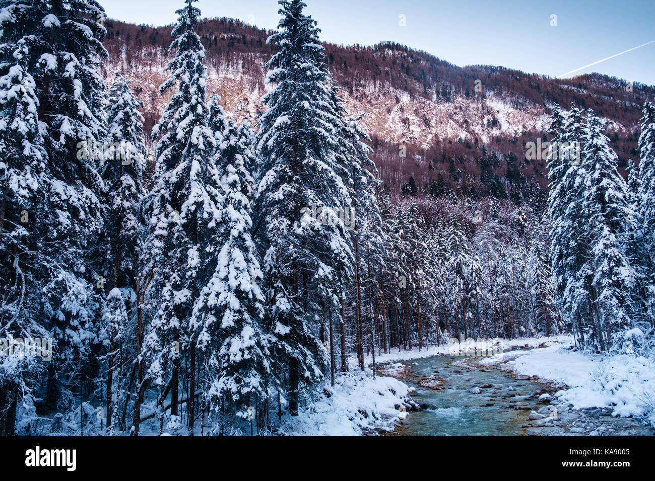 Winter in Vrata valley, Julian alps, slovenia. Stock Photo