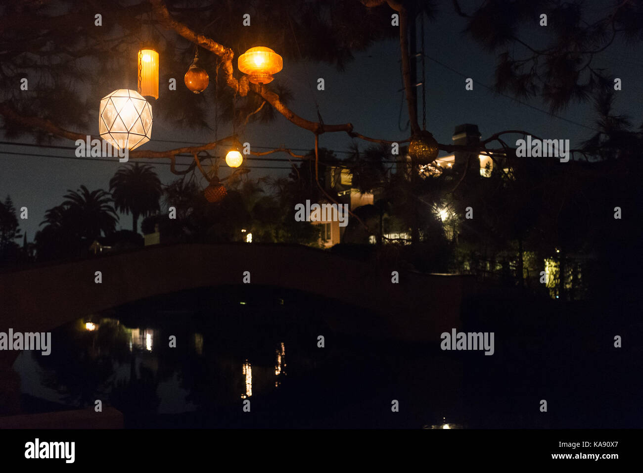 Lanterns hanging outside a residence in Venice, Los Angeles, California