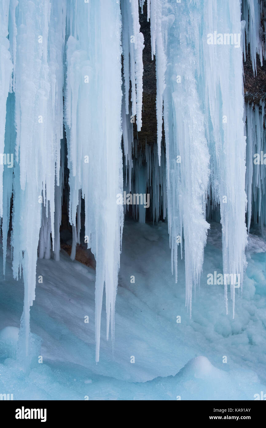 Frozen Pericnik waterfall in Vrata valley, Julian alps. Stock Photo