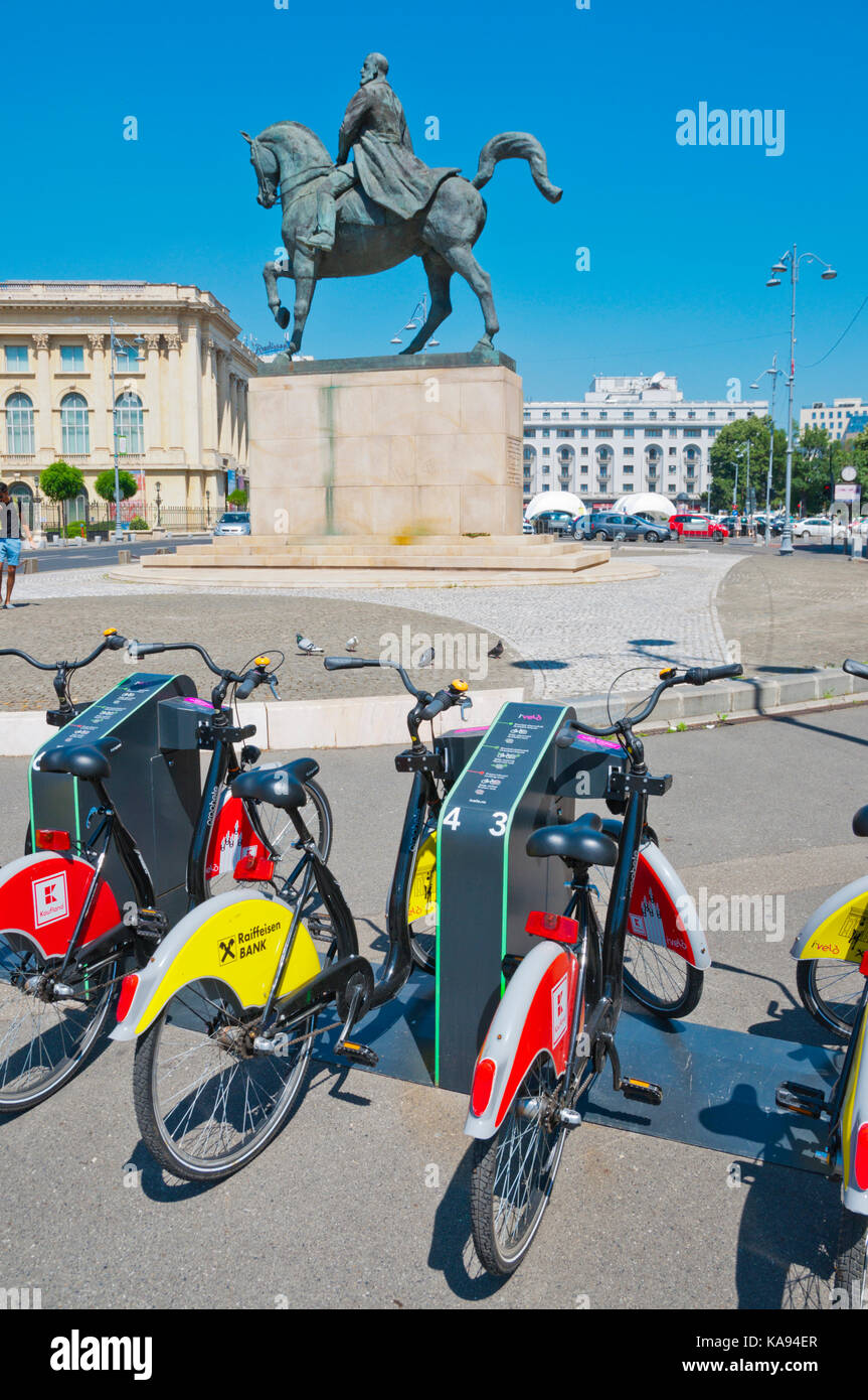 City bike rental scheme point, Piata Revolutiei, Calea Victoriei, Bucharest, Romania Stock Photo
