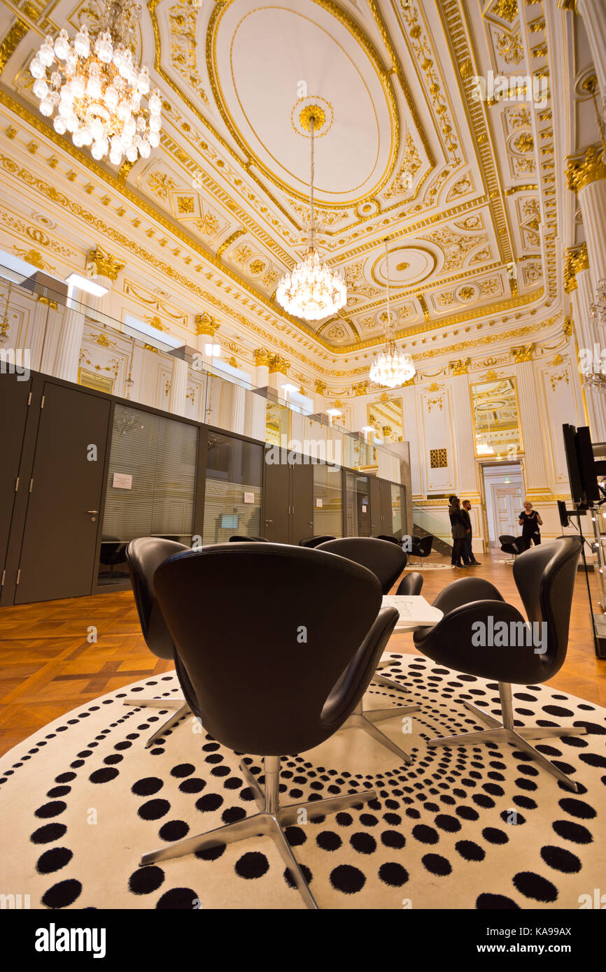 Parliamentary premises in the small Redoutensaal of the imperial court Hofburg palace. A former dance and concert hall, now used as a meeting place. Stock Photo