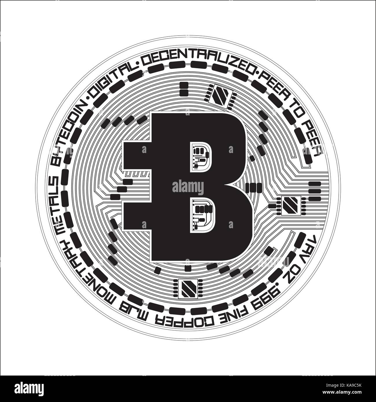 Crypto currency bytecoin black and white symbol Stock Vector Image & Art -  Alamy