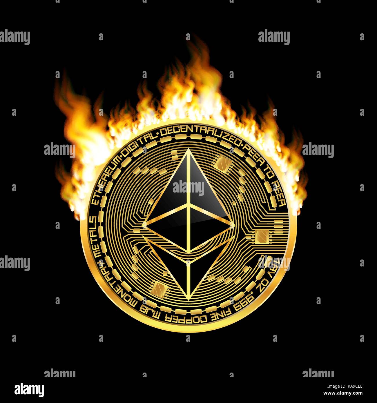 Crypto currency ethereum golden symbol on fire Stock Vector Image & Art -  Alamy