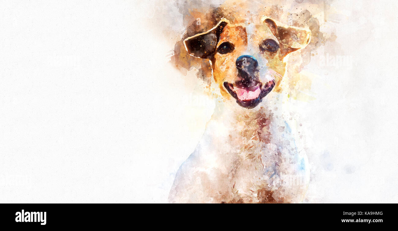 Digital watercolor painting of Jack Russell Terrier dog Stock Photo