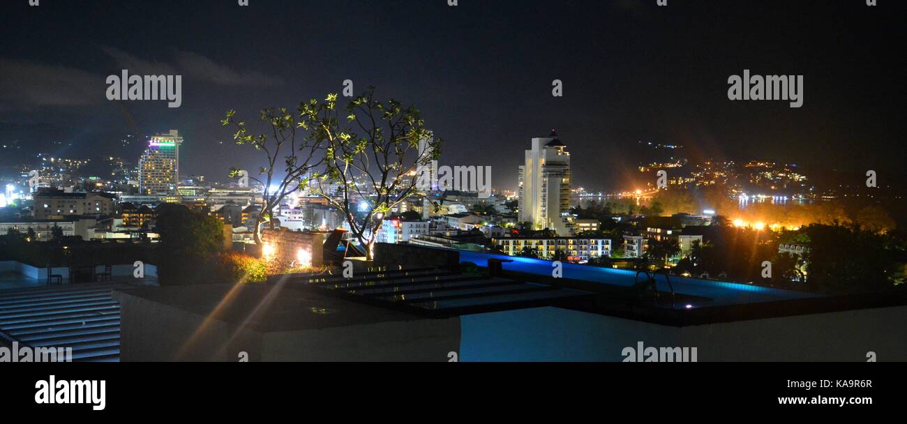 Panoramic overview of Patong Beach at night Stock Photo