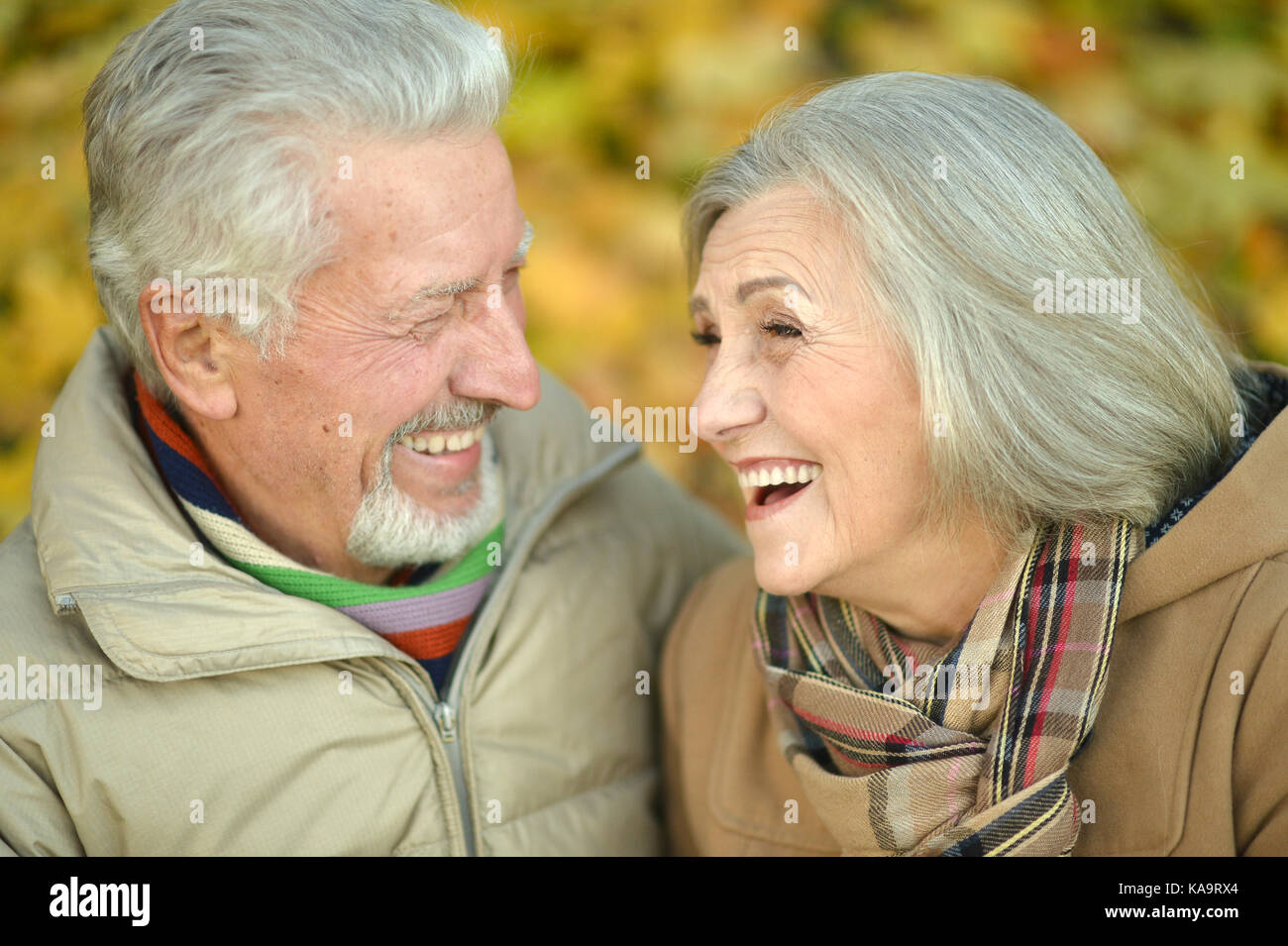 caucasian senior couple in the park Stock Photo - Alamy