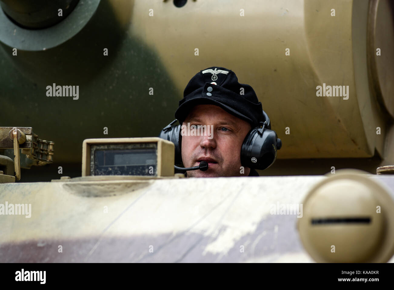 Gryfino, Poland, 23 september 2017: Historical reconstruction of the battle at Arnhem, German tank operator. Stock Photo