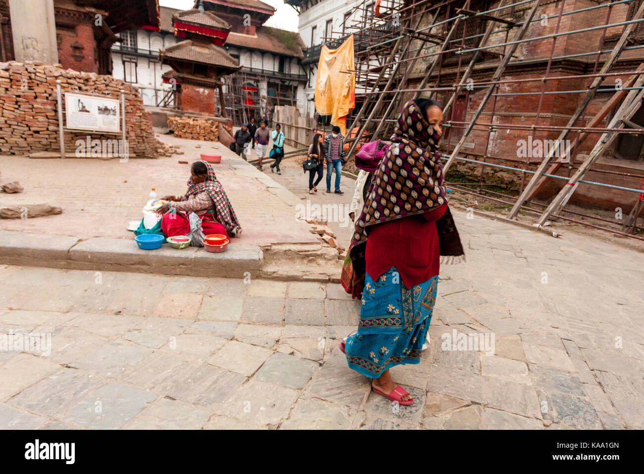 Nepali vendors on the street in Kathmandu, Nepal. Often to see the people working on the street, as in Nepal. Stock Photo