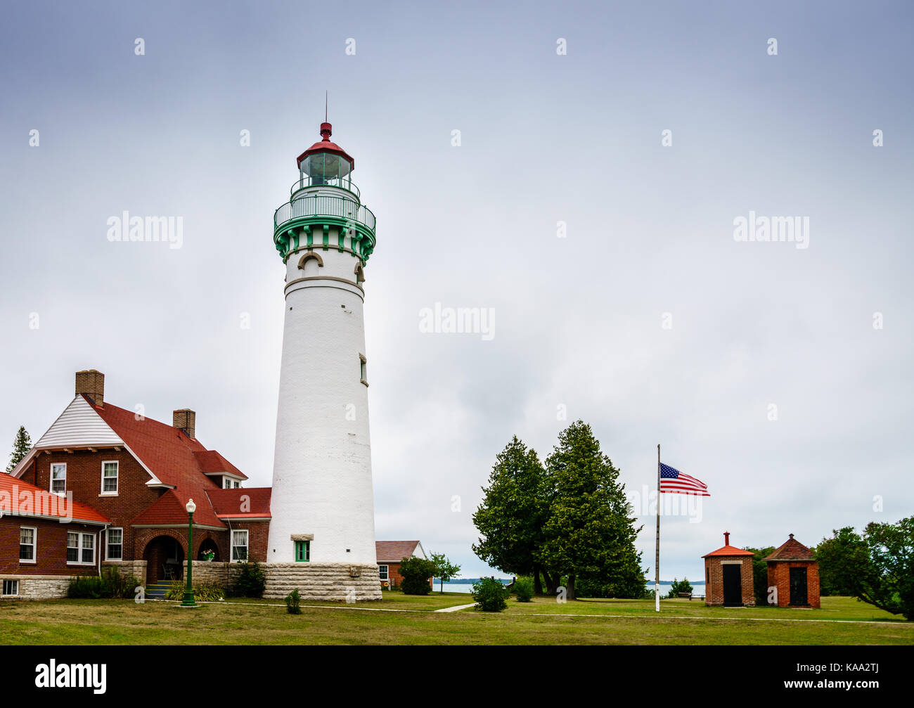 Seul Choix Point historic lighthouse on north shore of Lake Michigan Stock Photo