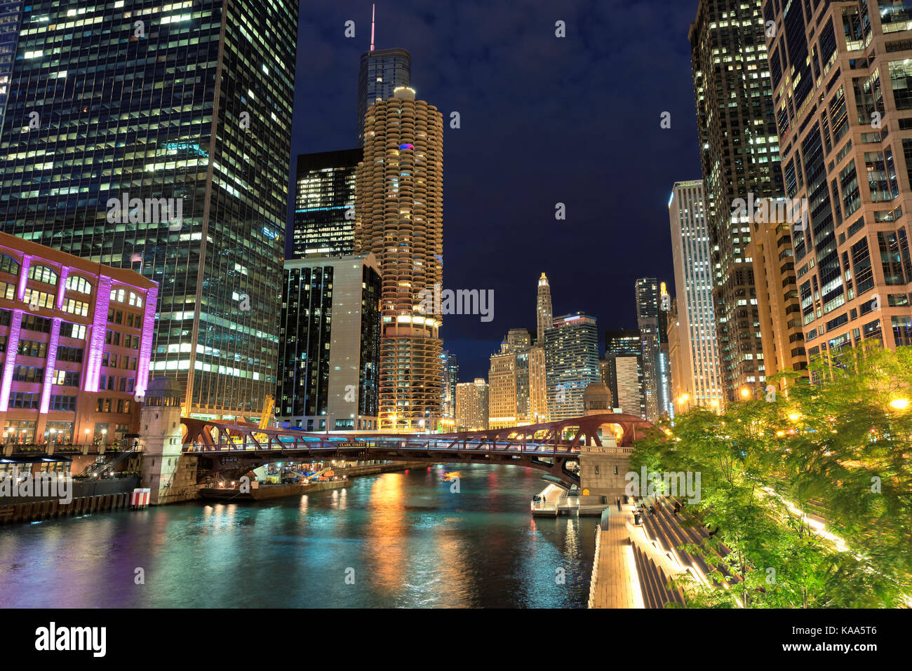 Chicago downtown at night illumination, USA Stock Photo