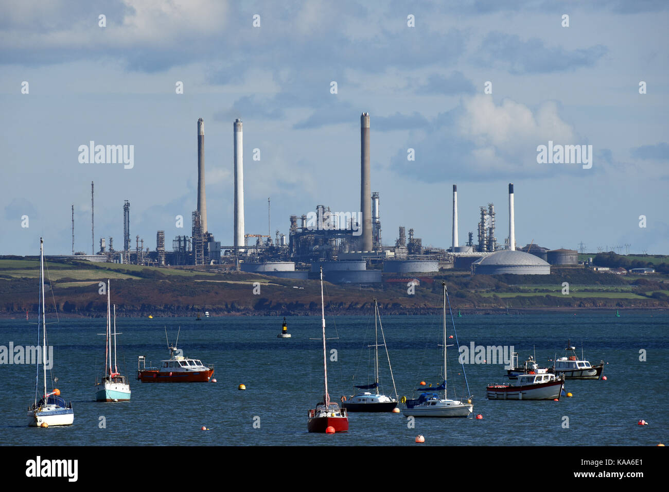 Milford Haven refinery from Dale in South Pembrokeshire, Wales, Uk Stock Photo