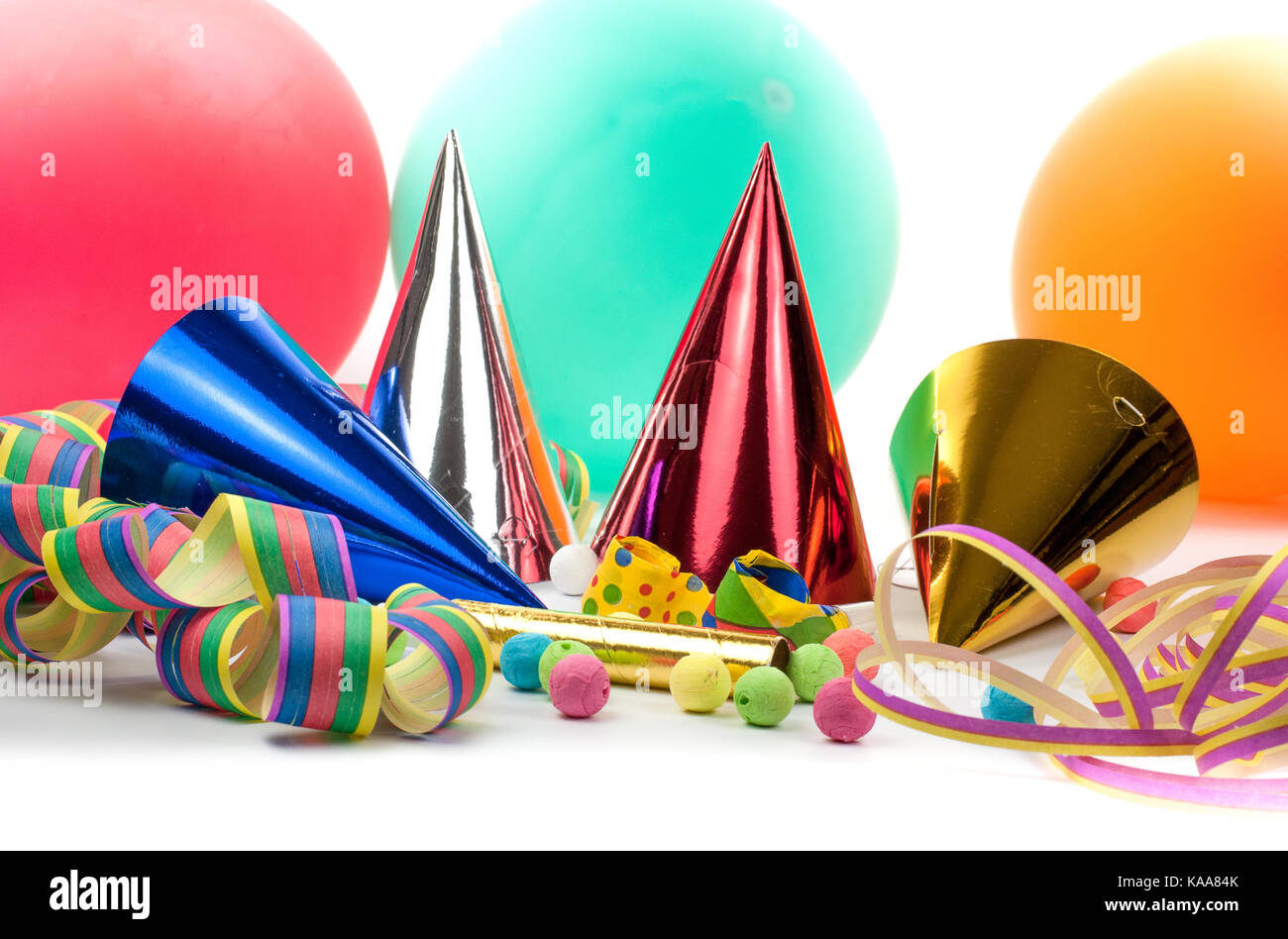 Colorful Cotillons for Party on White Stock Photo - Image of