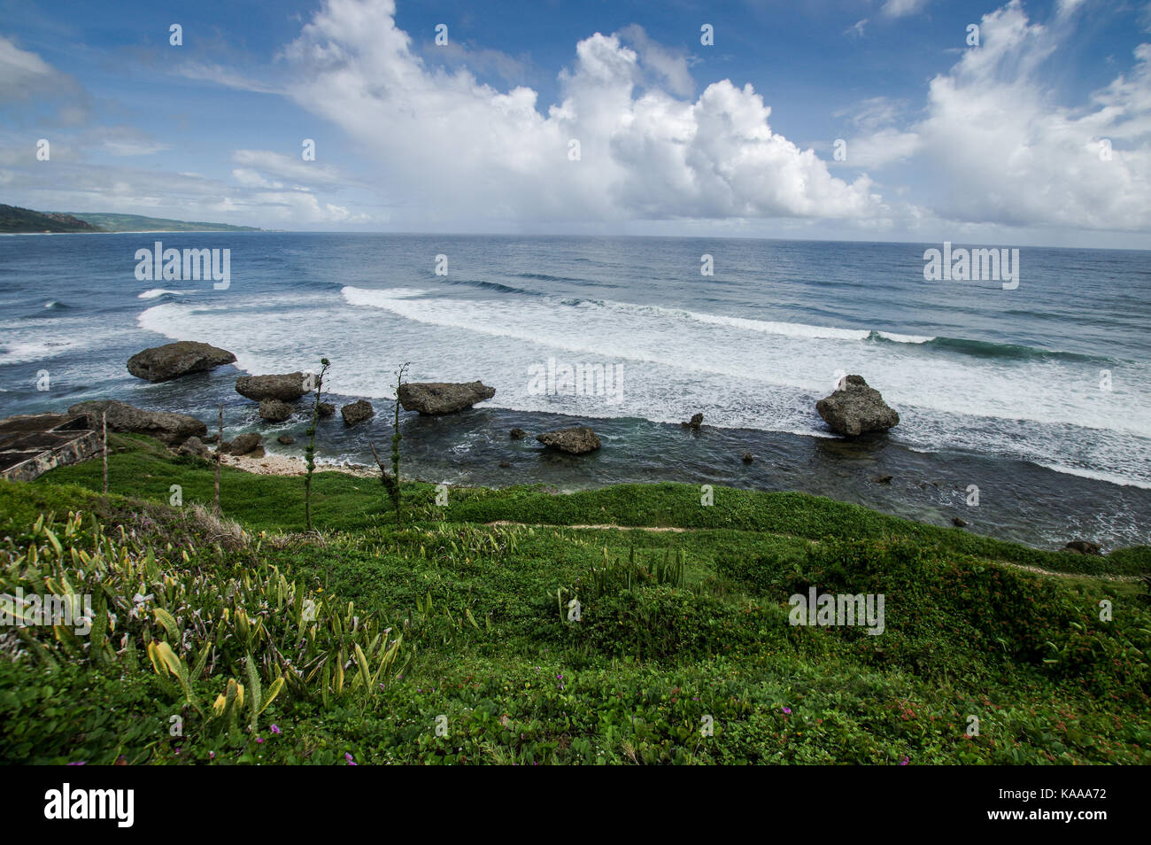 Beautiful and rugged Bathsheba Beach on the east coast of Barbados Stock Photo
