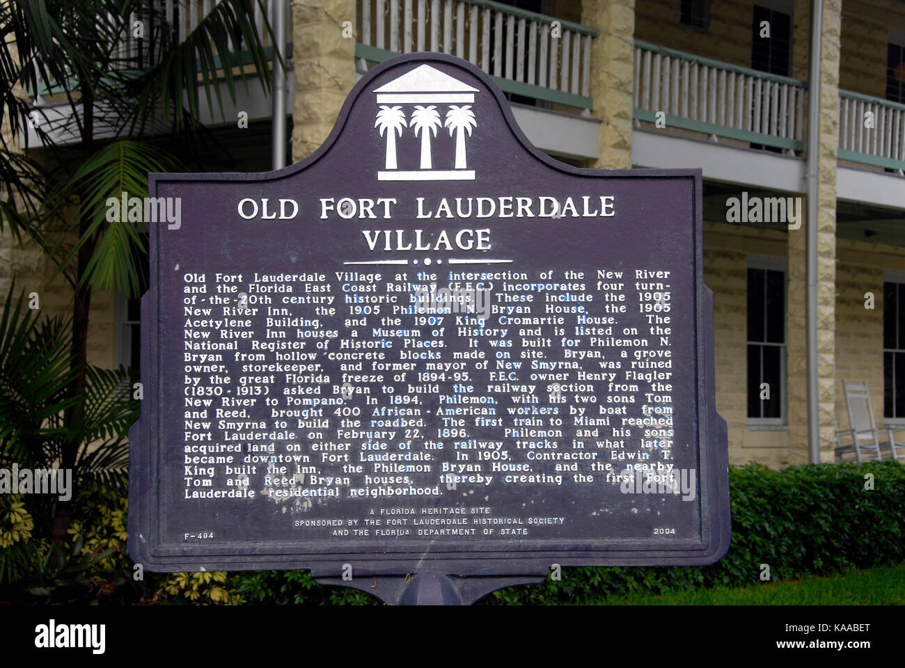 Sign showing history of Old Fort Lauderdale village Stock Photo