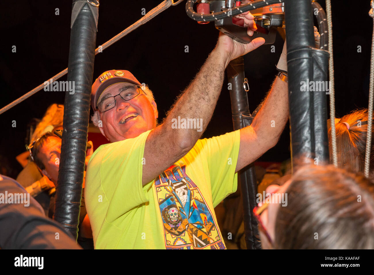 Seymour, WI August 12, 2017 Hot air balloon pilot smiling at crowd