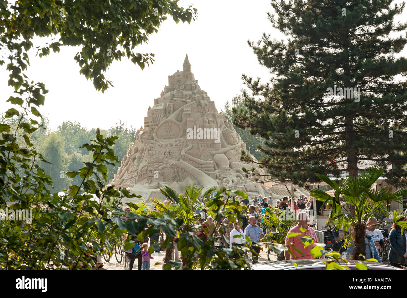 Record breaking sand castle which gained an entry in the Guiness Book of Records in Landschafts Park Duisburg Nord, Germany, 2017, Stock Photo