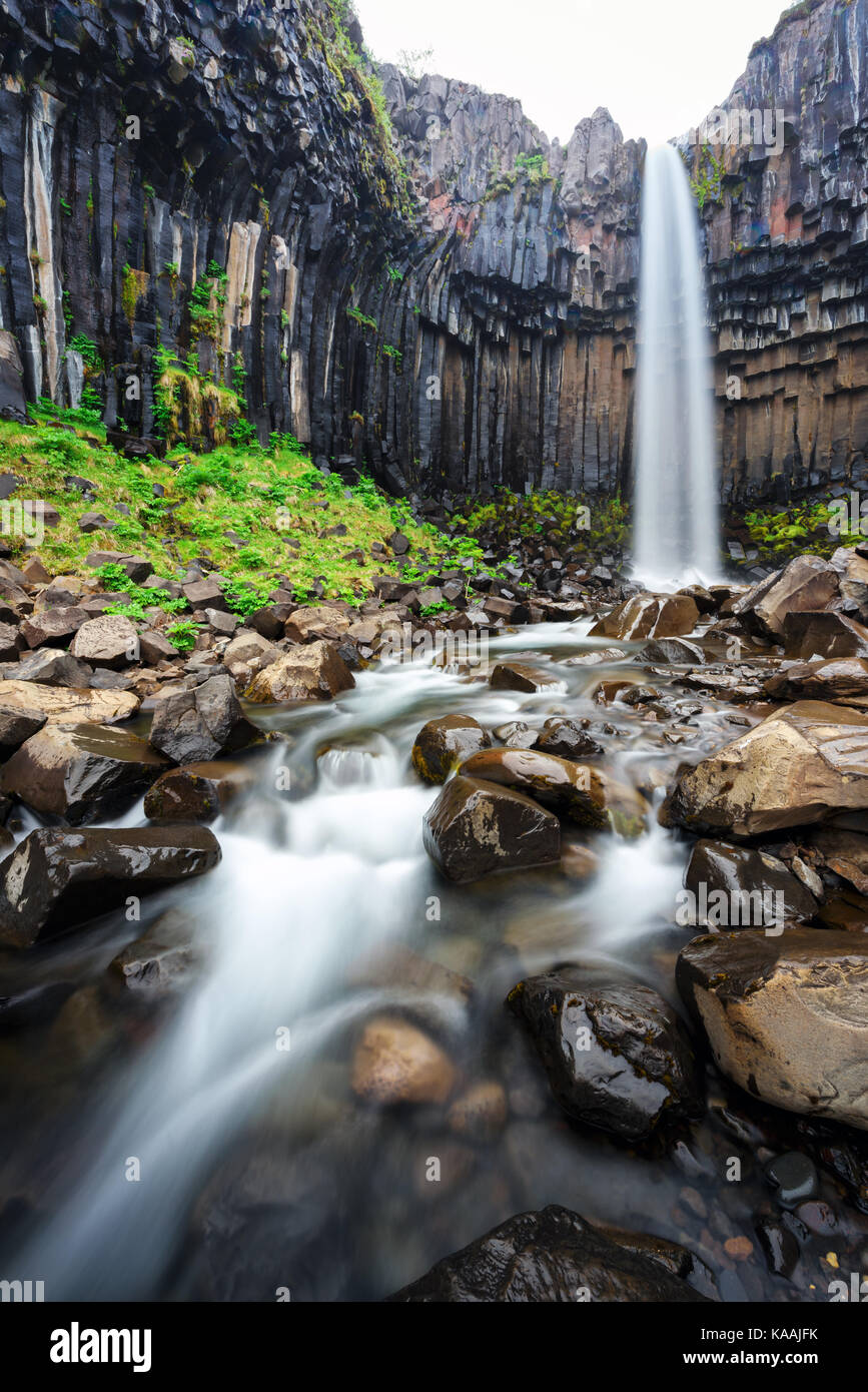 Famous Svartifoss waterfall Stock Photo